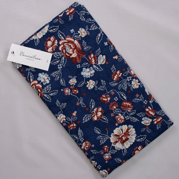 Boundless Main Floral Navy (3y Bargain Cut) Fabric By The Yard