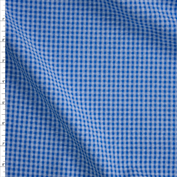Bright Blue and Sky 1/8” Gingham Seersucker Fabric By The Yard