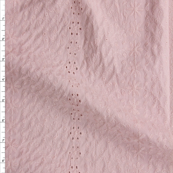 Light Pink Vertical Embroidered Cotton Eyelet  Fabric By The Yard