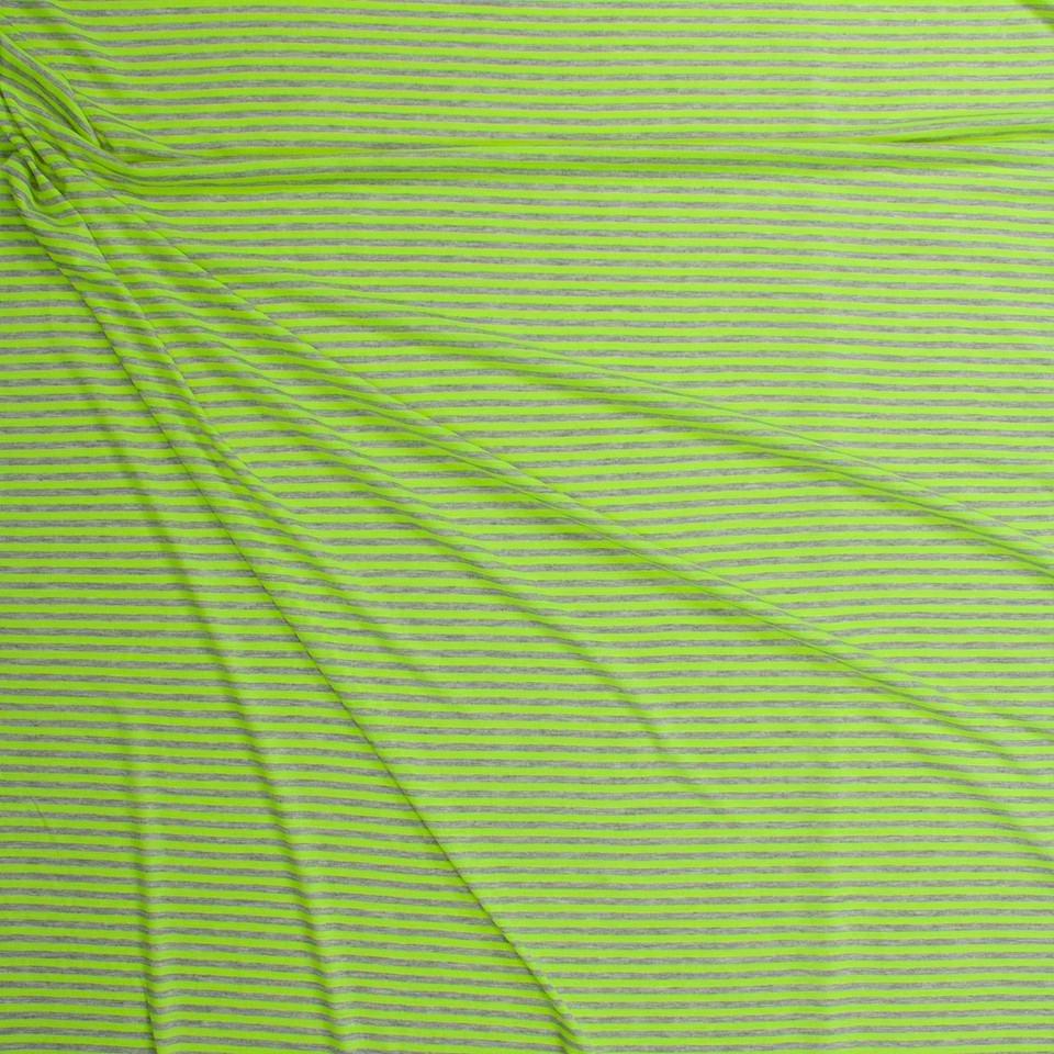 Cali Fabrics Neon Green & Grey 1" Striped Jersey Knit