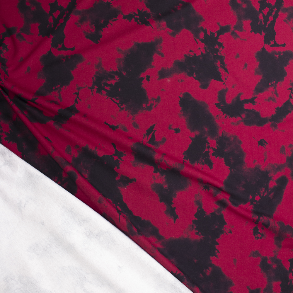 Deep Red and Black Tie Dye Midweight Sweatshirt Fleece Fabric By The Yard - Wide shot