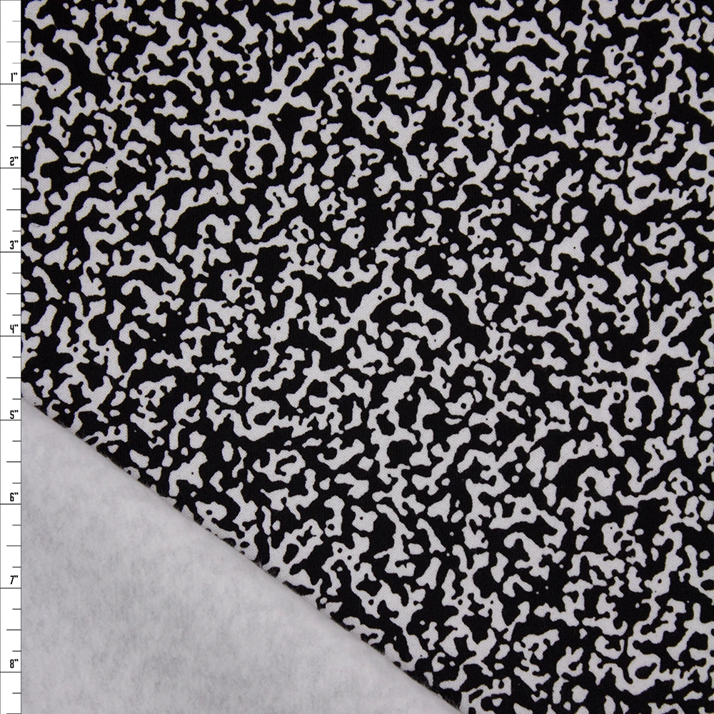 Black and White Blotch Print Midweight Sweatshirt Fleece Fabric By The Yard
