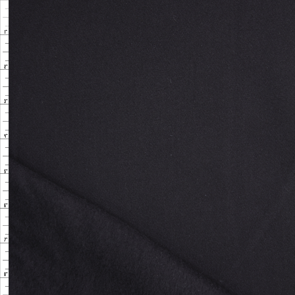 Black Solid Midweight Non-Stretch Sweatshirt Fleece Fabric By The Yard