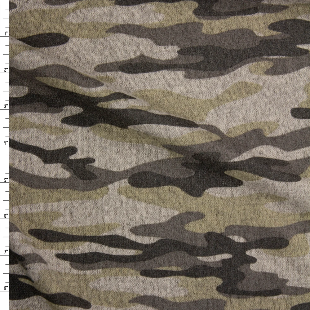 Taupe and Sand Camouflage Brushed Sweater Knit Fabric By The Yard