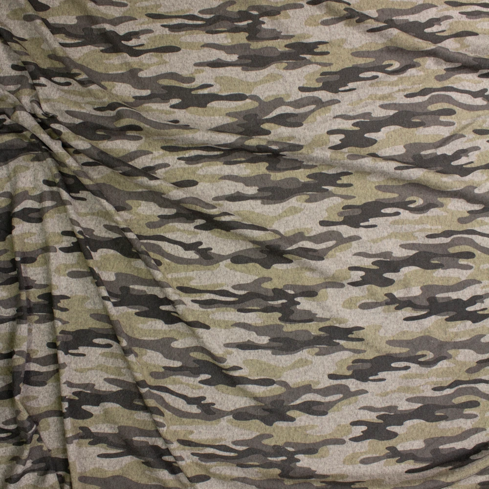Taupe and Sand Camouflage Brushed Sweater Knit Fabric By The Yard - Wide shot