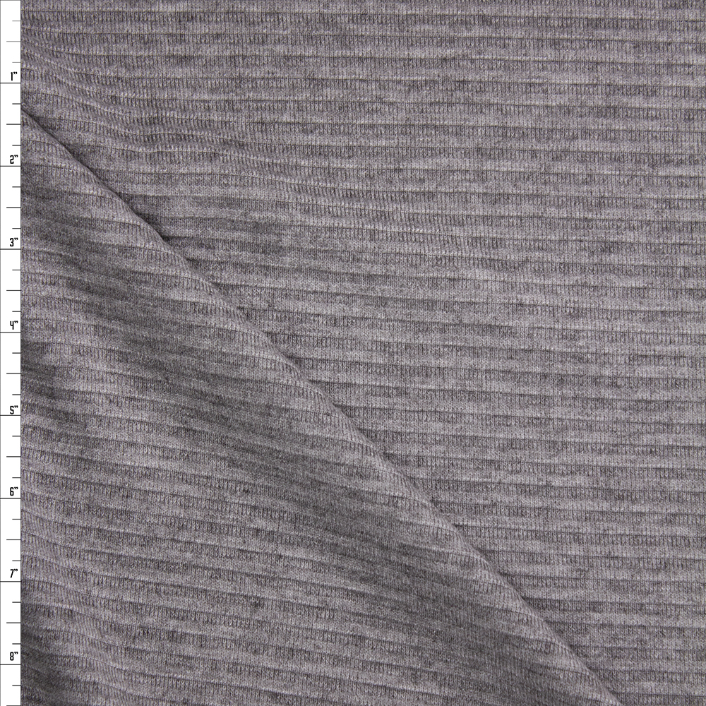 Grey Horizontal Rib Brushed Sweater Knit  Fabric By The Yard