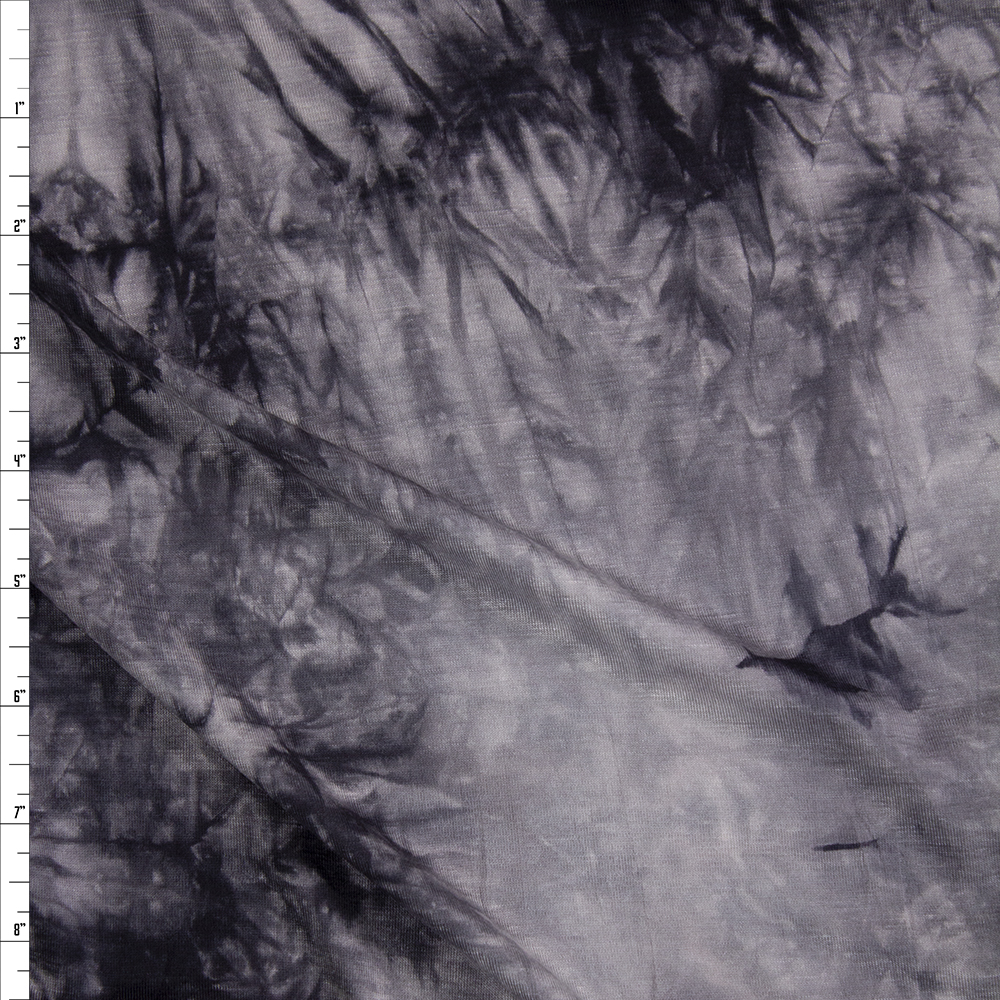 Charcoal Fog Tie Dye Rayon Jersey Knit Fabric By The Yard