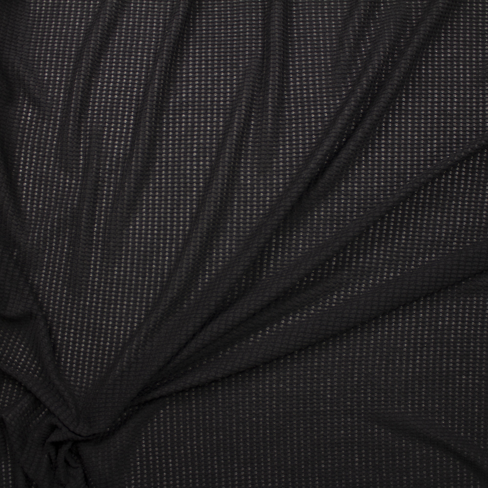 Black Chunky Waffle Knit Fabric By The Yard - Wide shot