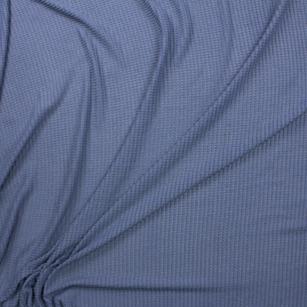 Cadet Blue Chunky Waffle Knit Fabric By The Yard - Wide shot