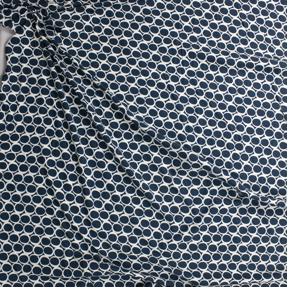 Round Elements Teal Cotton/Spandex Knit From ‘Art Gallery Fabrics’ Fabric By The Yard - Wide shot