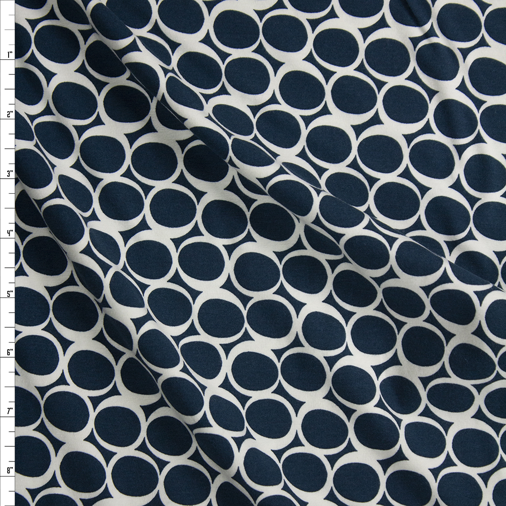 Round Elements Teal Cotton/Spandex Knit From ‘Art Gallery Fabrics’ Fabric By The Yard