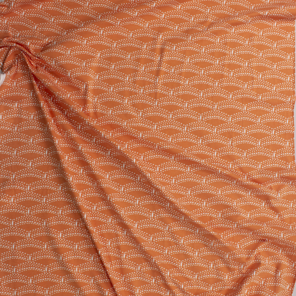 Petal and Plume Orange Cotton/Spandex Knit From ‘Art Gallery Fabrics’ Fabric By The Yard - Wide shot