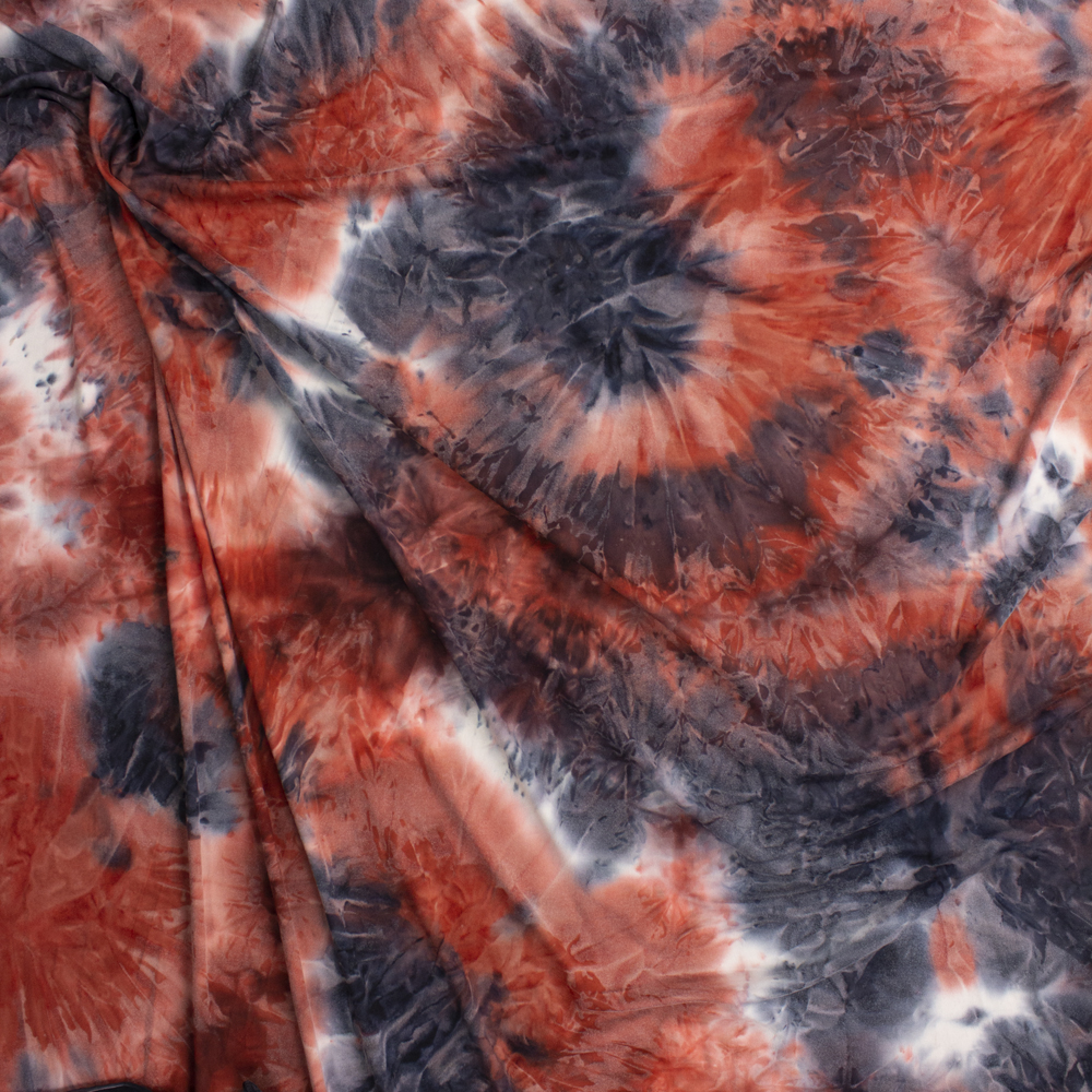 Red, Black, and White Tie Dye Double Brushed Poly/Spandex Fabric By The Yard - Wide shot