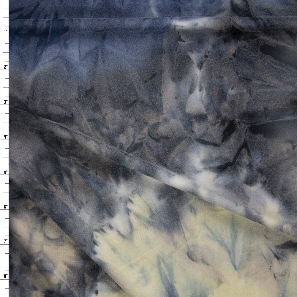 Teal, Cream, and Charcoal Tie Dye Double Brushed Poly/Spandex Fabric By The Yard