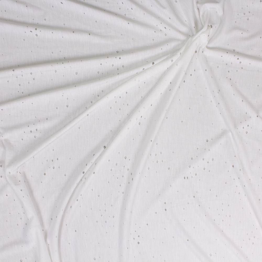White Holey Rayon French Terry Fabric By The Yard - Wide shot