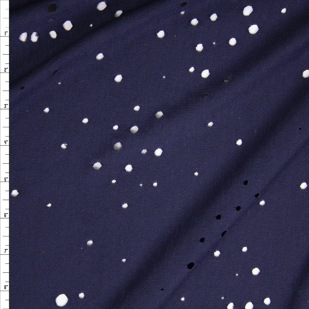 Navy Holey Rayon French Terry Fabric By The Yard