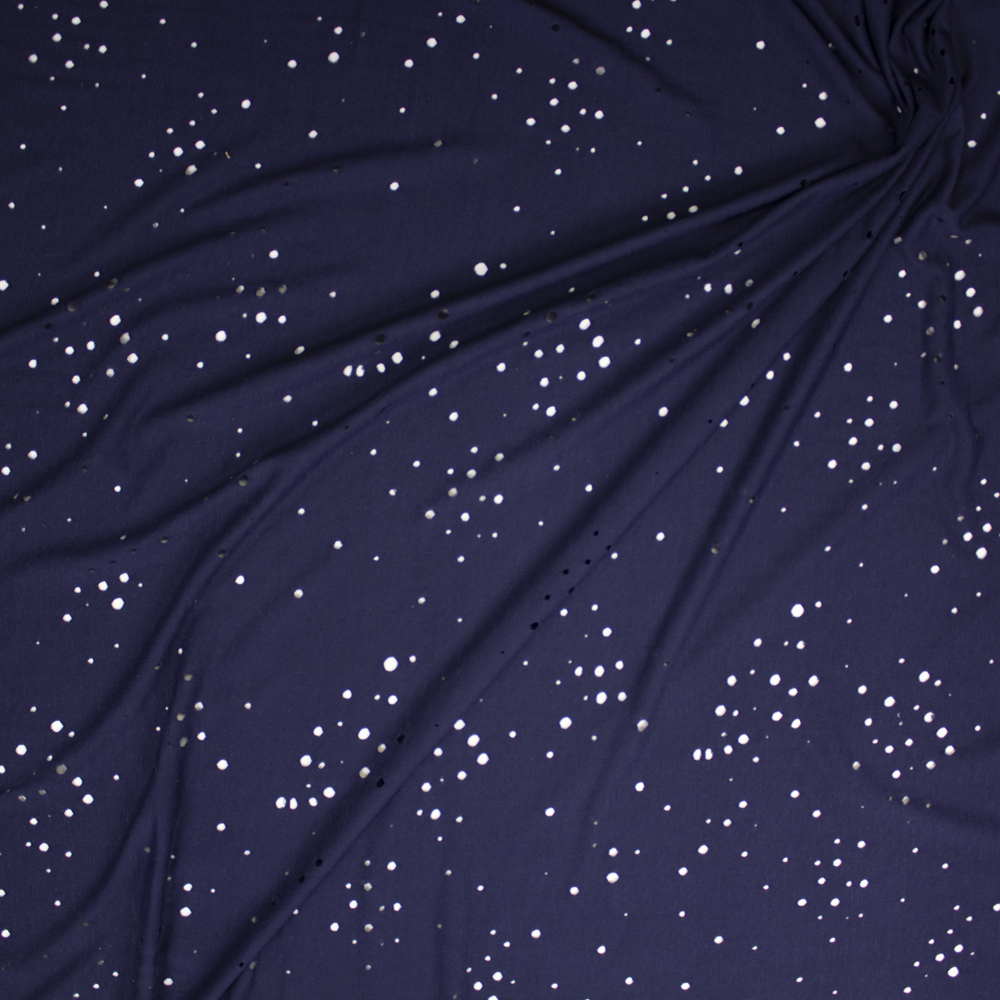 Navy Holey Rayon French Terry Fabric By The Yard - Wide shot