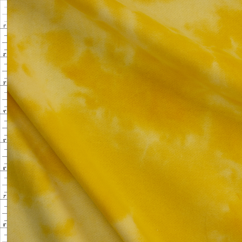 Yellow Tie Dye Cotton Sweatshirt Fleece Fabric By The Yard