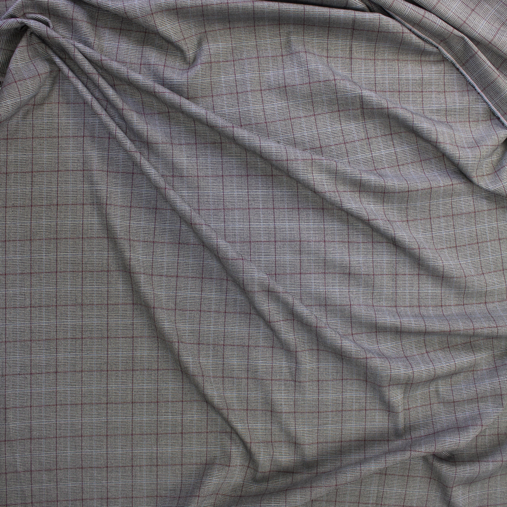 Grey, Wine, and Slate Plaid Stretch Suiting Fabric By The Yard - Wide shot