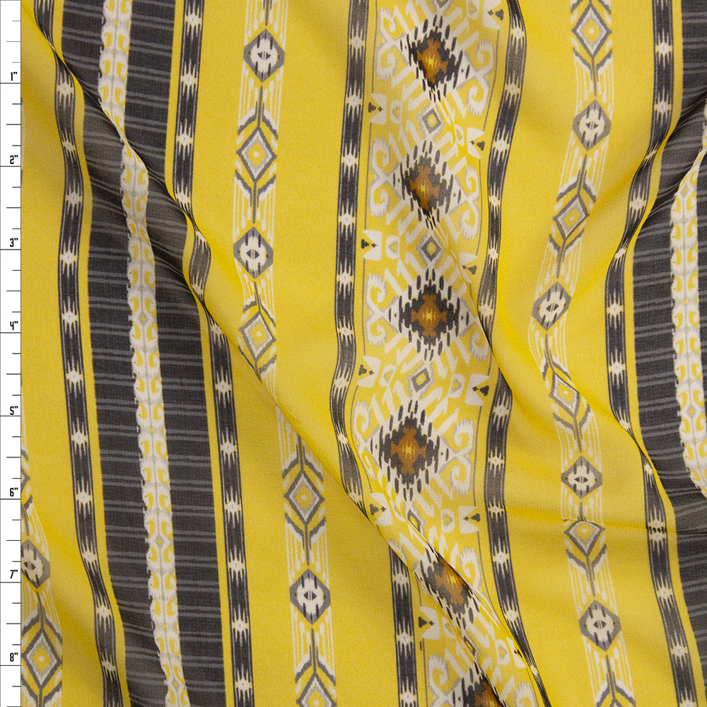 Black and Yellow Southwest Inspired Vertical Stripe Chiffon Fabric By The Yard