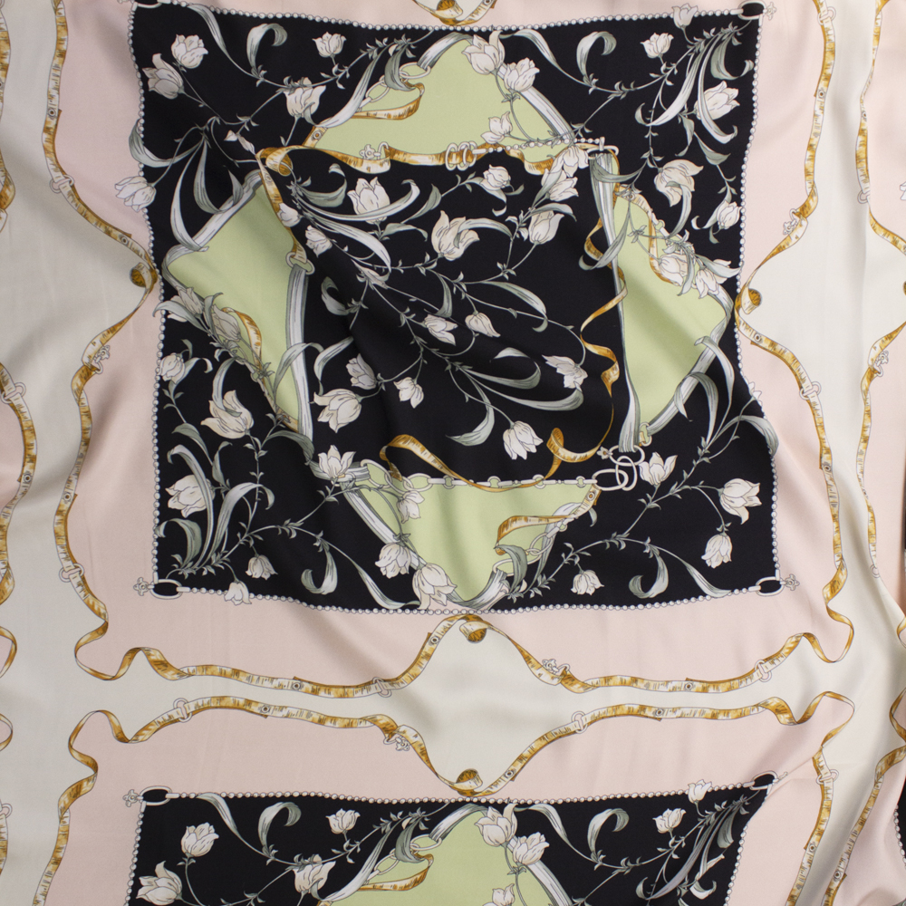 Black, Blush, Cream, and Sage Tiled Print Lightweight Twill Fabric By The Yard - Wide shot