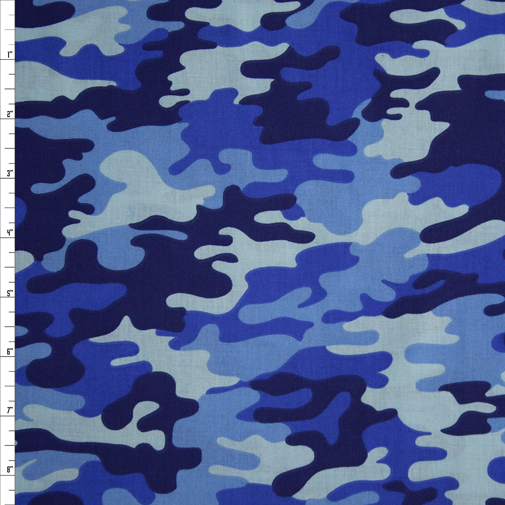 Blue Camouflage Quilter's Cotton Print Fabric By The Yard