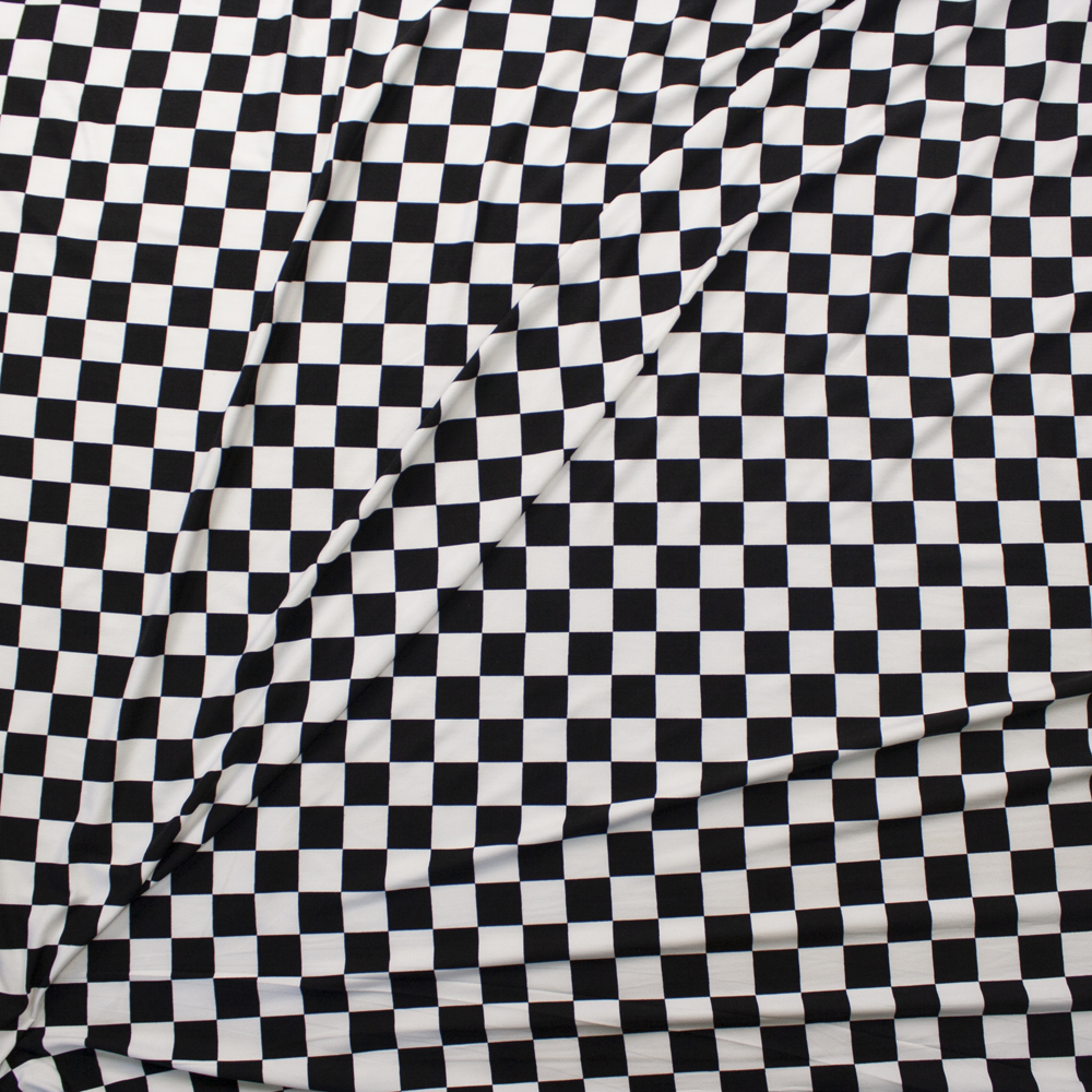 Black and White Checkers Double Brushed Poly Knit Fabric By The Yard - Wide shot