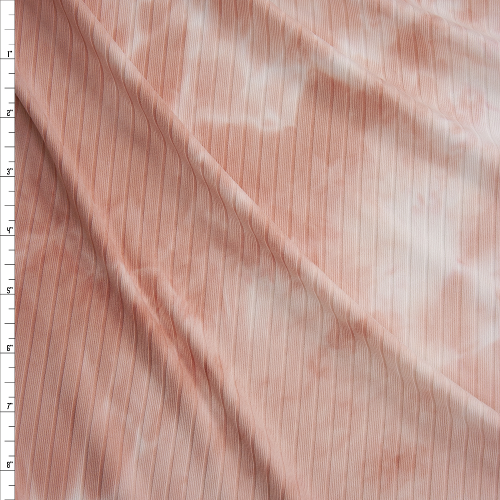 Pink and White tie Dye Brushed Wide Ribbed Knit Fabric By The Yard