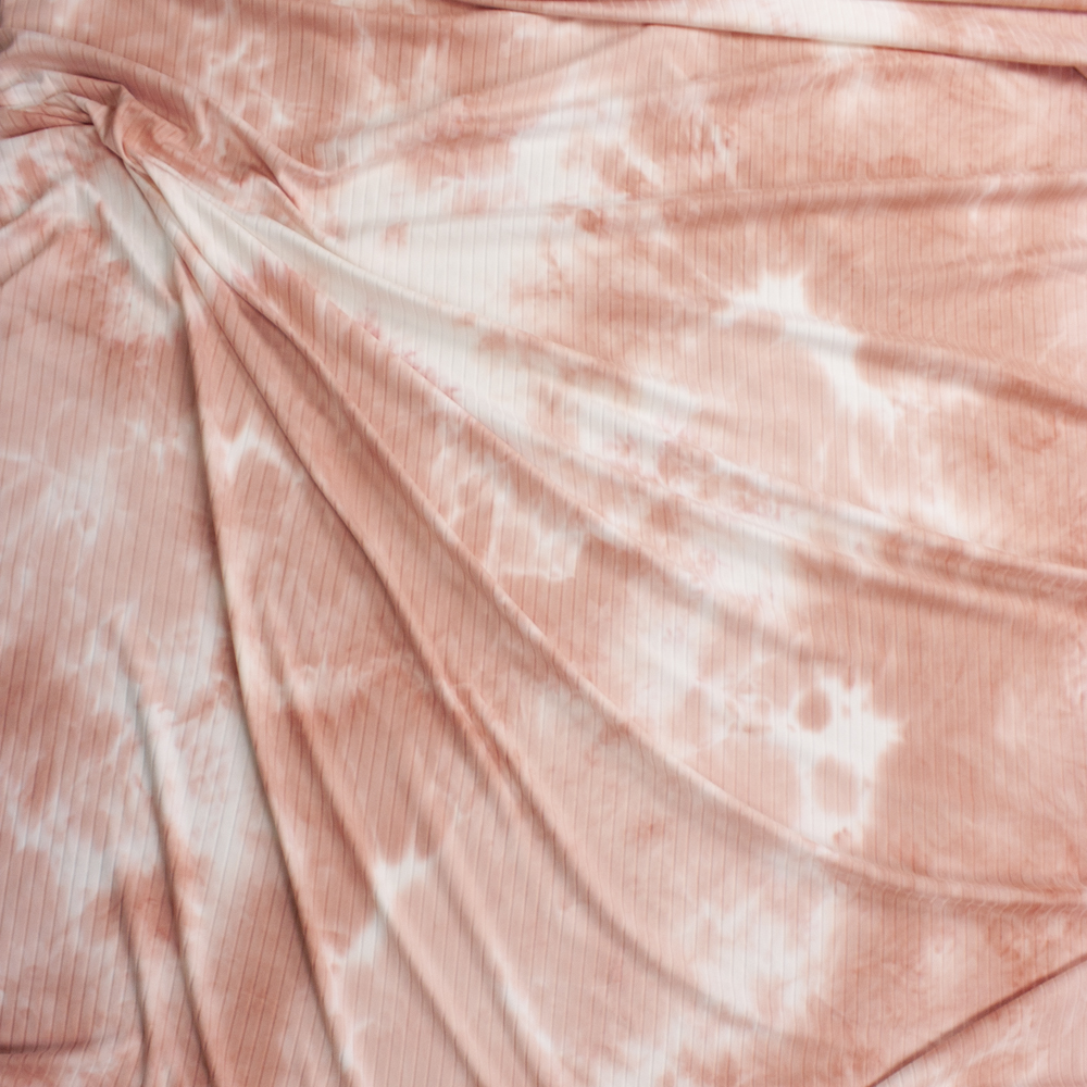 Pink and White tie Dye Brushed Wide Ribbed Knit Fabric By The Yard - Wide shot