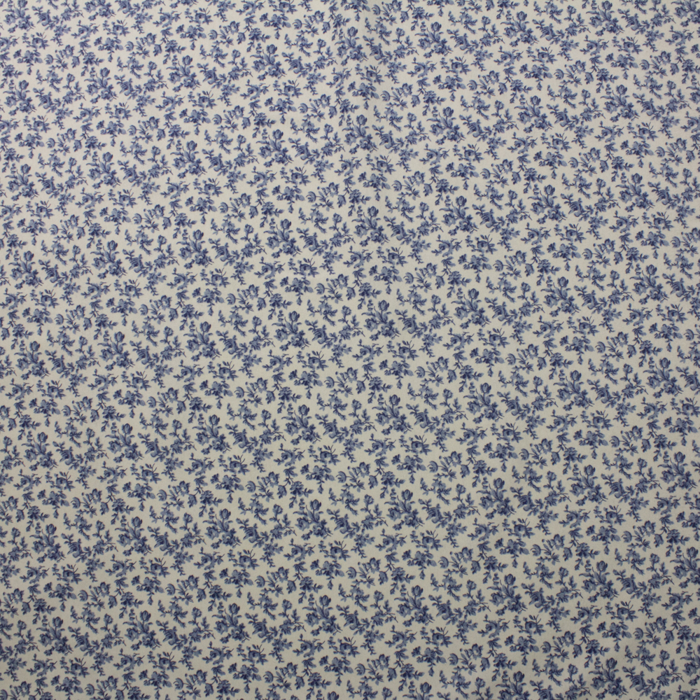 Blue Floral on Ivory Double Nap Cotton Flannel Fabric By The Yard - Wide shot