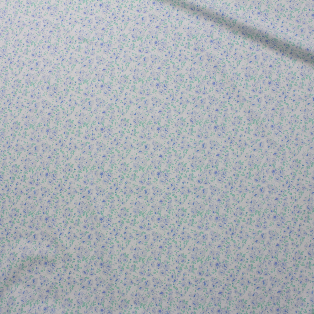 Light Blue and Seafoam Floral on Offwhite Double Nap Cotton Flannel Fabric By The Yard - Wide shot