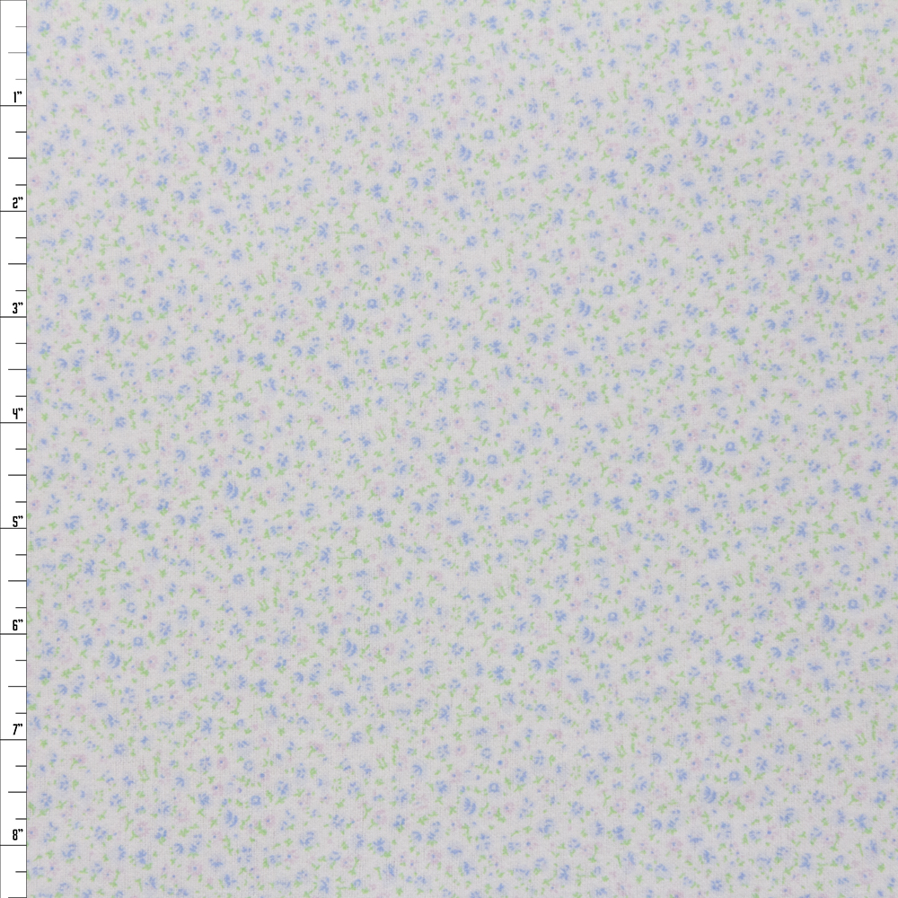 Light Pink and Light Blue on White Double Nap Cotton Flannel Fabric By The Yard