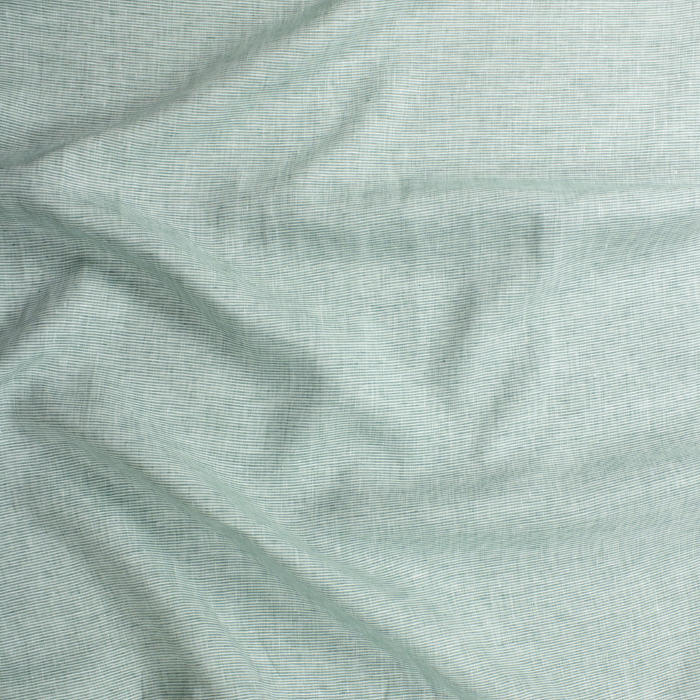 Seafoam and White Horizontal Stripe Lightweight Designer Linen Fabric By The Yard - Wide shot