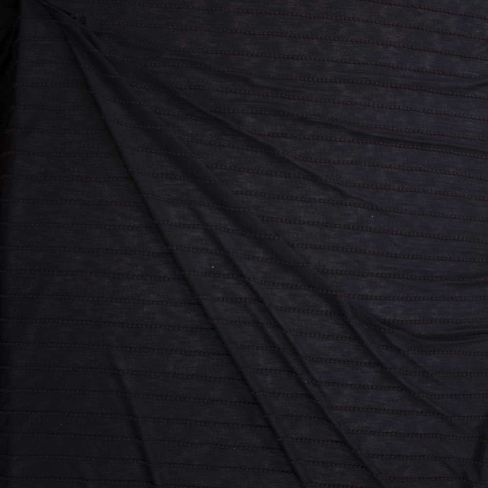 Black on Black Scalloped Mini Ruffle Jersey Knit Fabric By The Yard - Wide shot