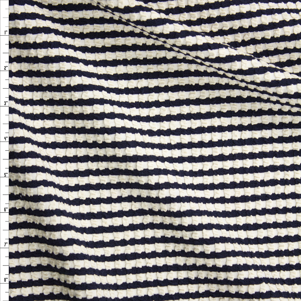 Navy and Ivory Textured Grid Double Knit Fabric By The Yard