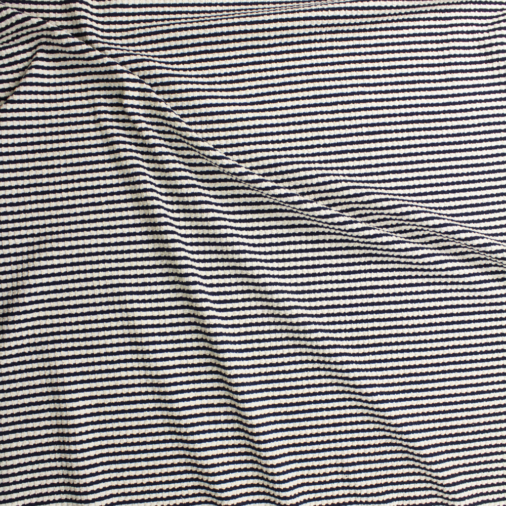 Navy and Ivory Textured Grid Double Knit Fabric By The Yard - Wide shot