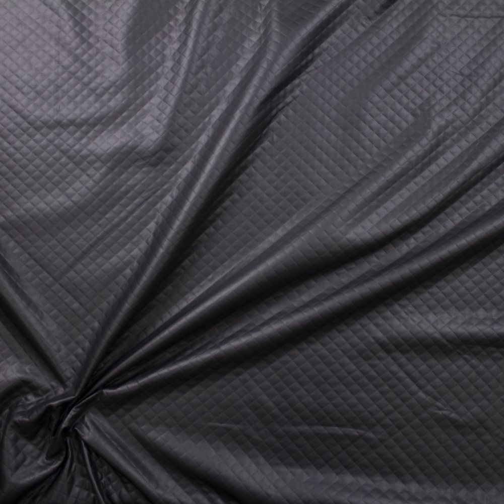 Matte Black Quilted Texture Leather Look Knit Fabric By The Yard - Wide shot