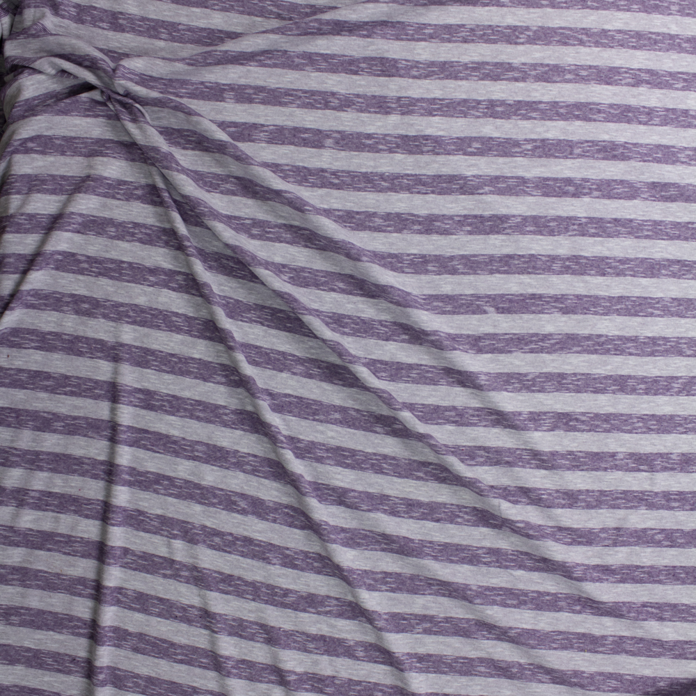 Purple and Heather Grey Horizontal Stripe Lightweight Sweater Knit Fabric By The Yard - Wide shot