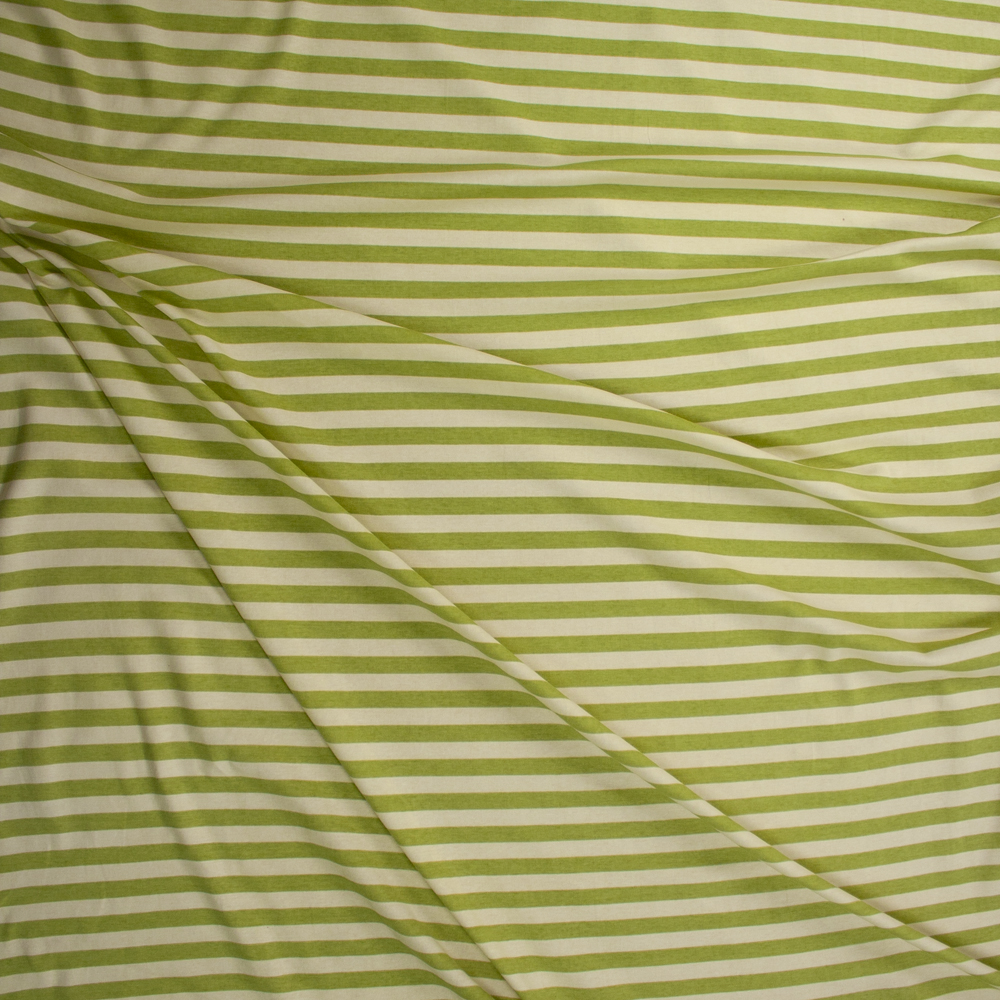 Lime and Ivory Horizontal Stripe Stretch Cotton Micro Rib Fabric By The Yard - Wide shot
