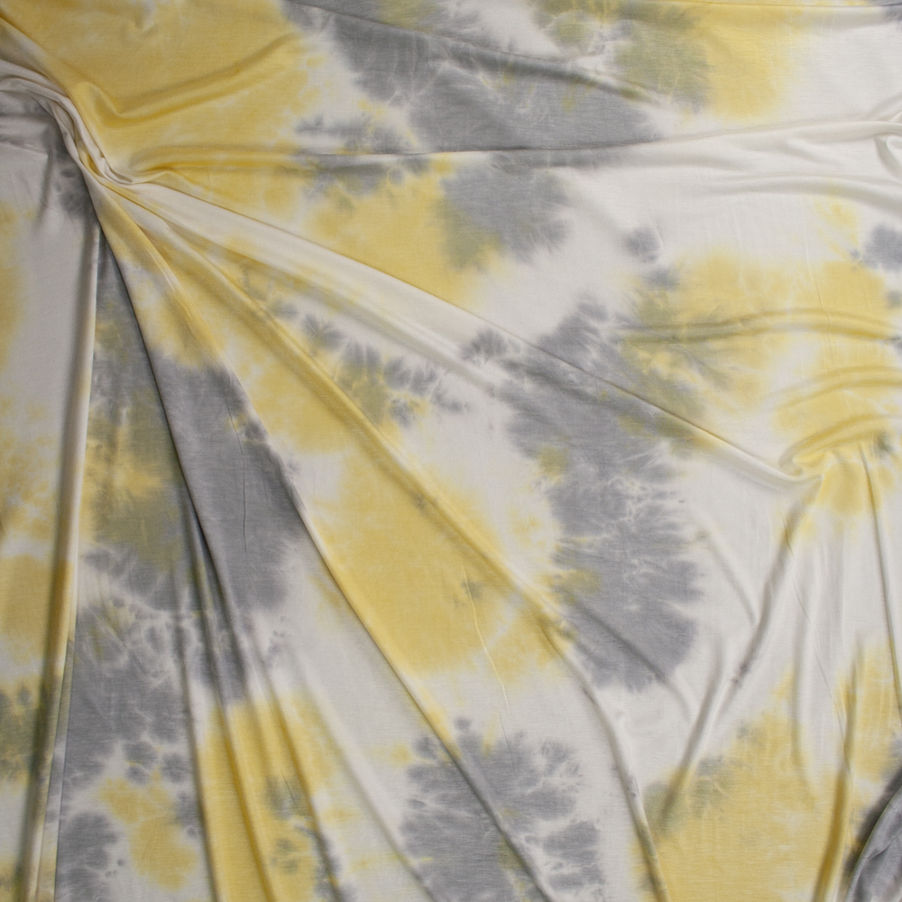 Butter and Stone Tie Dye Stretch Rayon Jersey Fabric By The Yard - Wide shot
