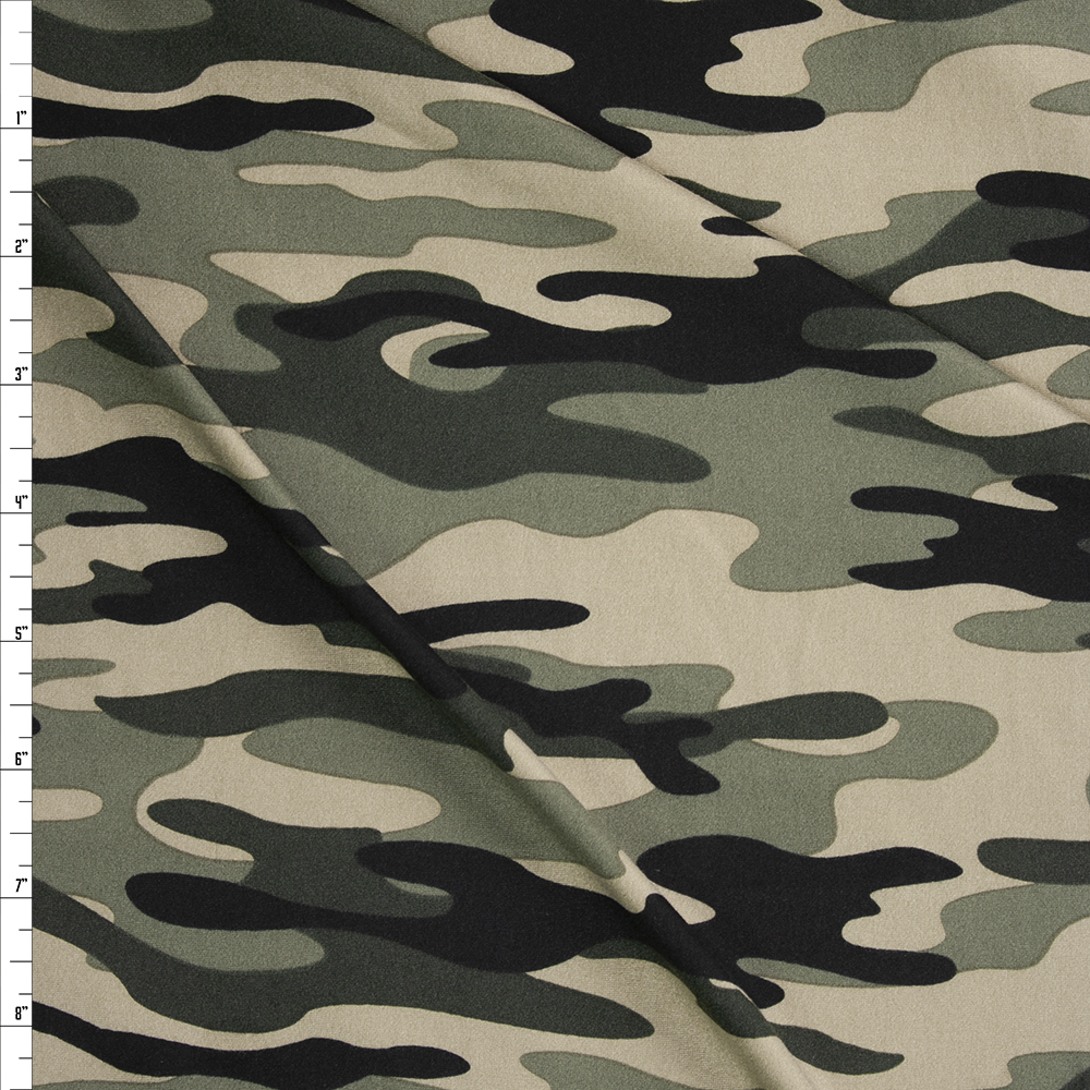 Moss Camo Double Brushed Poly/Spandex Knit Fabric By The Yard