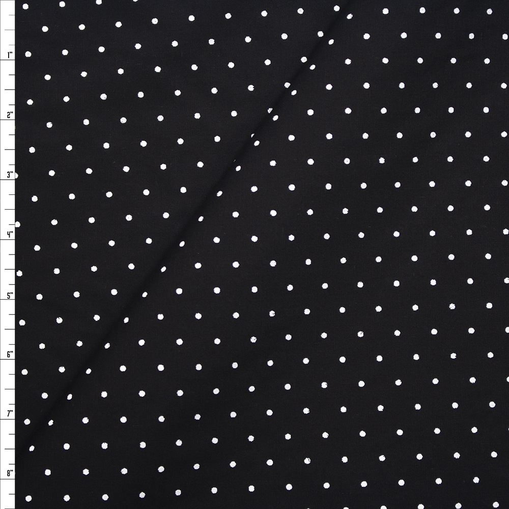 White on Black Polka Dots Stretch Cotton Poplin Fabric By The Yard