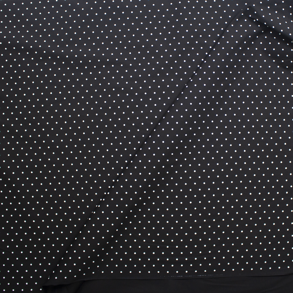 White on Black Polka Dots Stretch Cotton Poplin Fabric By The Yard - Wide shot