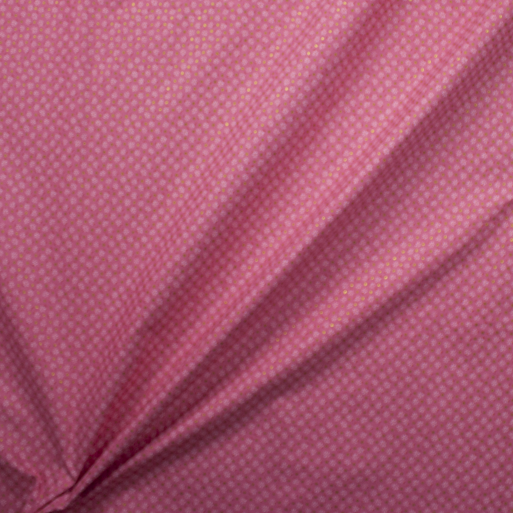 Metallic Gold Polka Dots on Hot Pink and White Mini Floral Quilter’s Cotton Fabric By The Yard - Wide shot