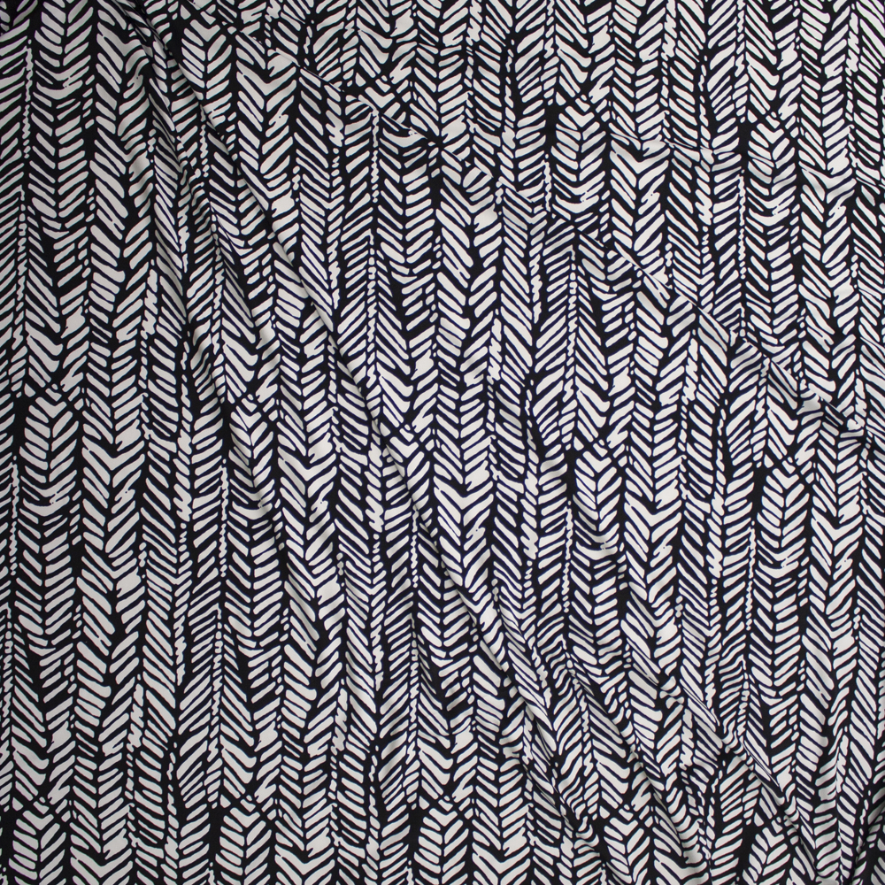 Black and White Paintbrush Zigzag Pattern Poly/Spandex Stretch Knit Fabric By The Yard - Wide shot