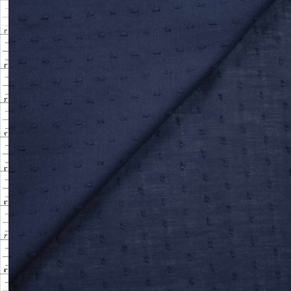Navy Blue Swiss Dot Cotton Lawn Fabric By The Yard