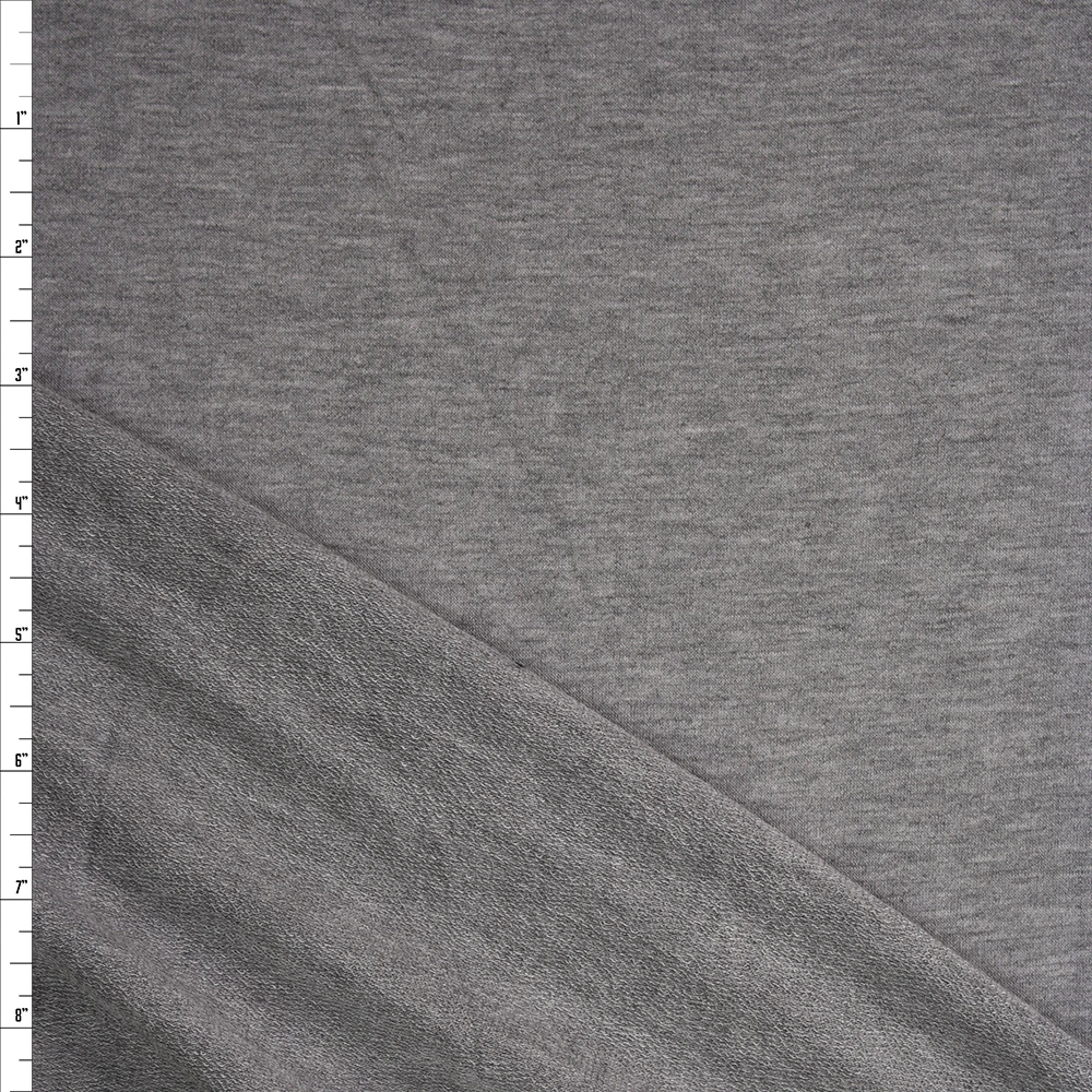 Heather Grey Lightweight Soft Stretch French Terry Fabric By The Yard