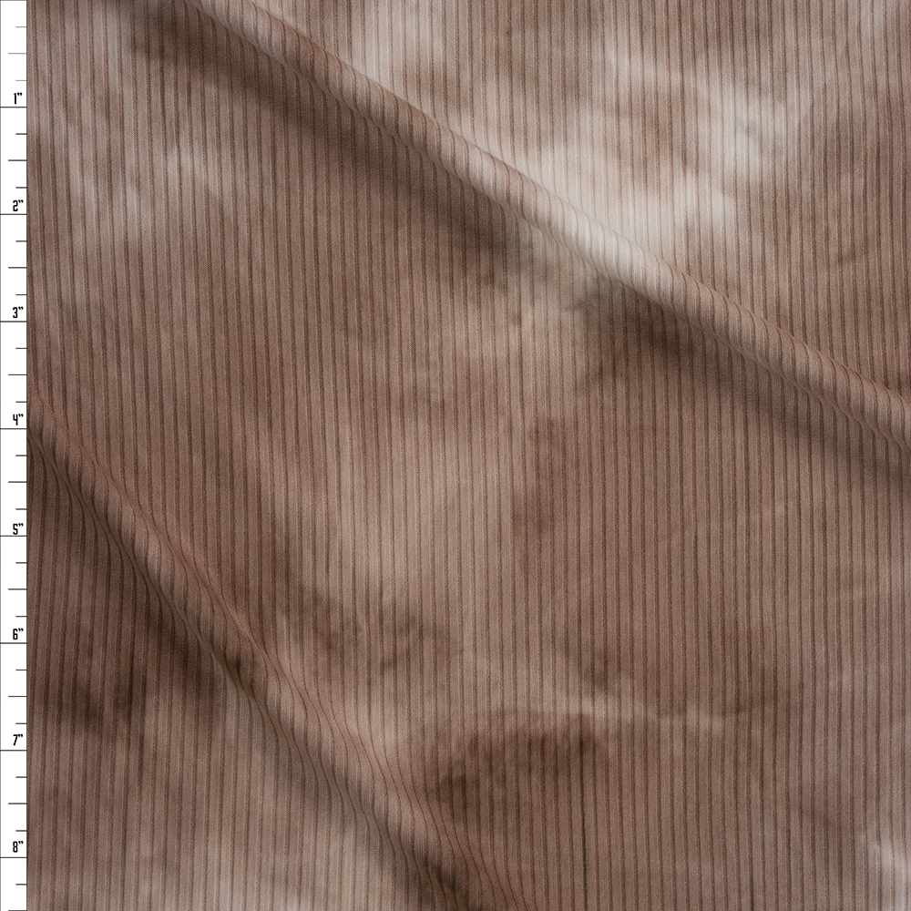 Tan and White Tie Dye Stretch Brushed Rib Knit Fabric By The Yard