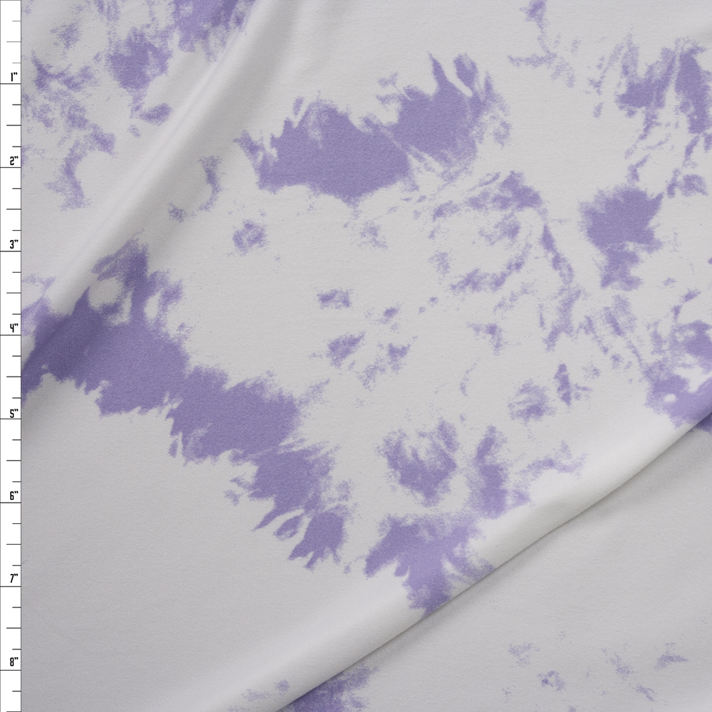 Lilac and White Tie Dye Double Brushed Poly/Spandex Knit Fabric By The Yard