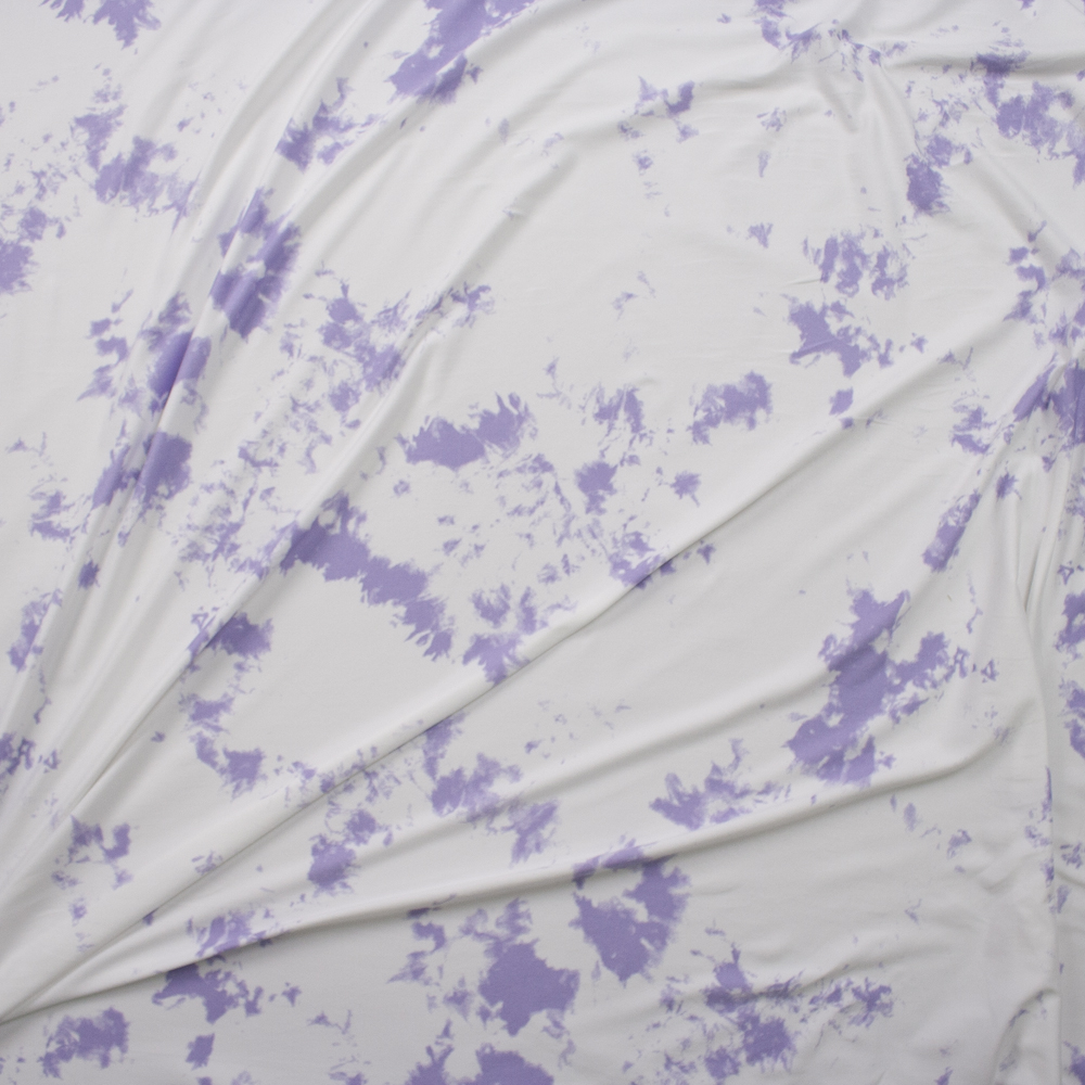 Lilac and White Tie Dye Double Brushed Poly/Spandex Knit Fabric By The Yard - Wide shot